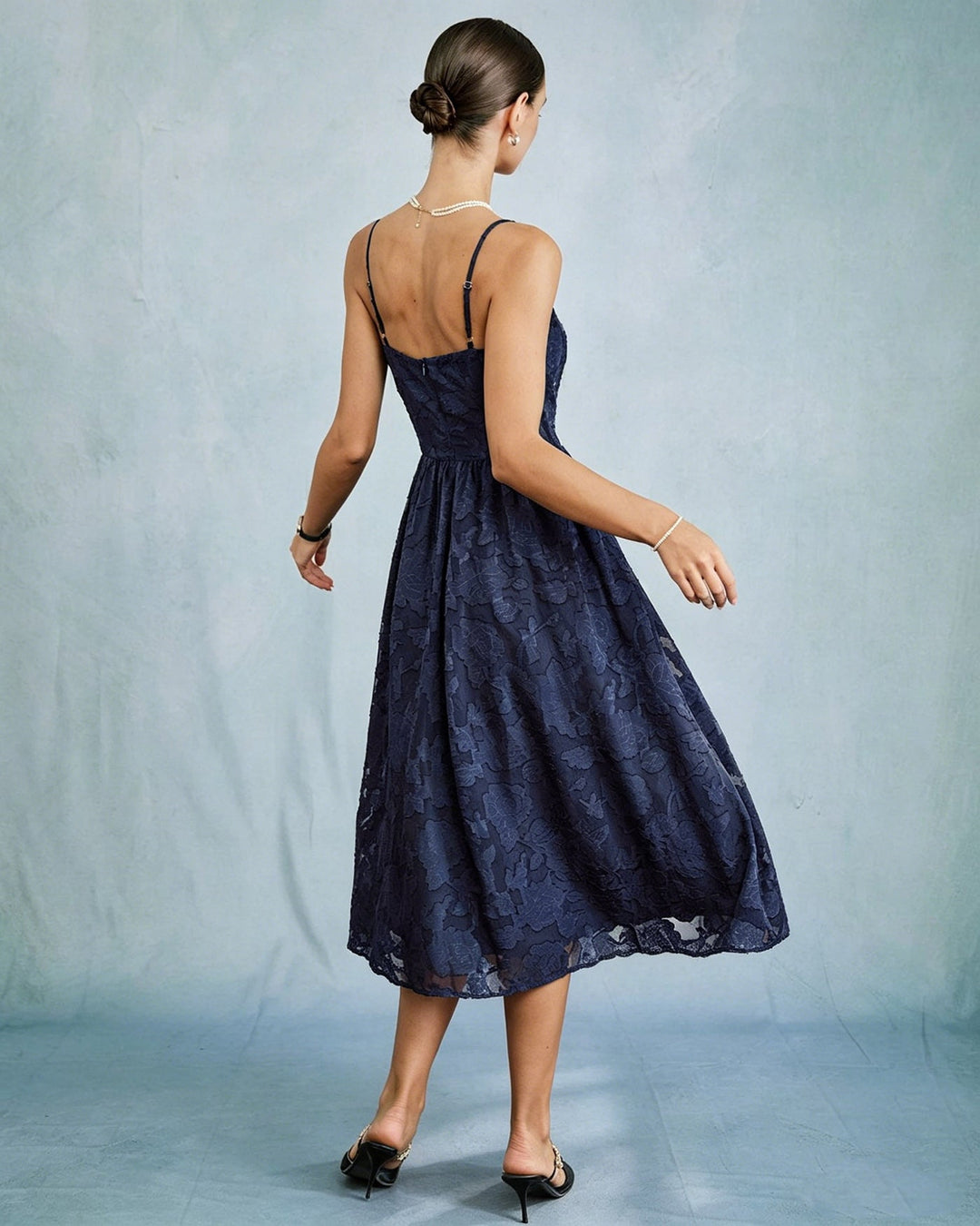 Edith | Jacquard A-Line Spaghetti Strap Midi Dress