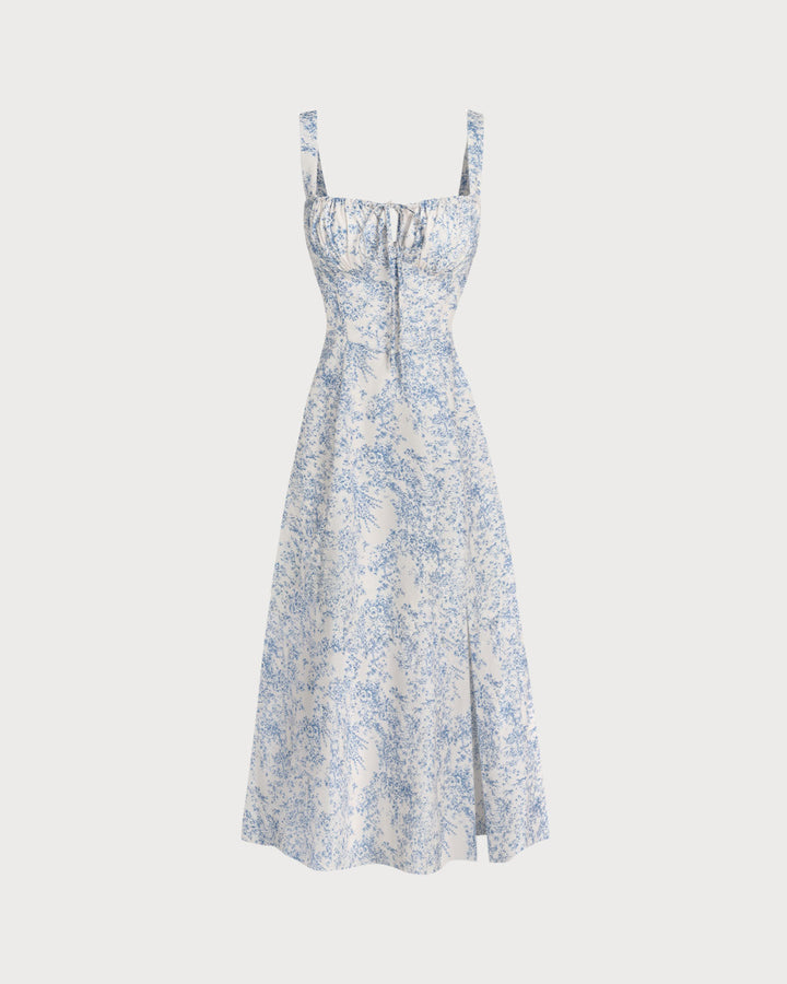 Amara | Floral Ruched Spaghetti Strap Midi Dress