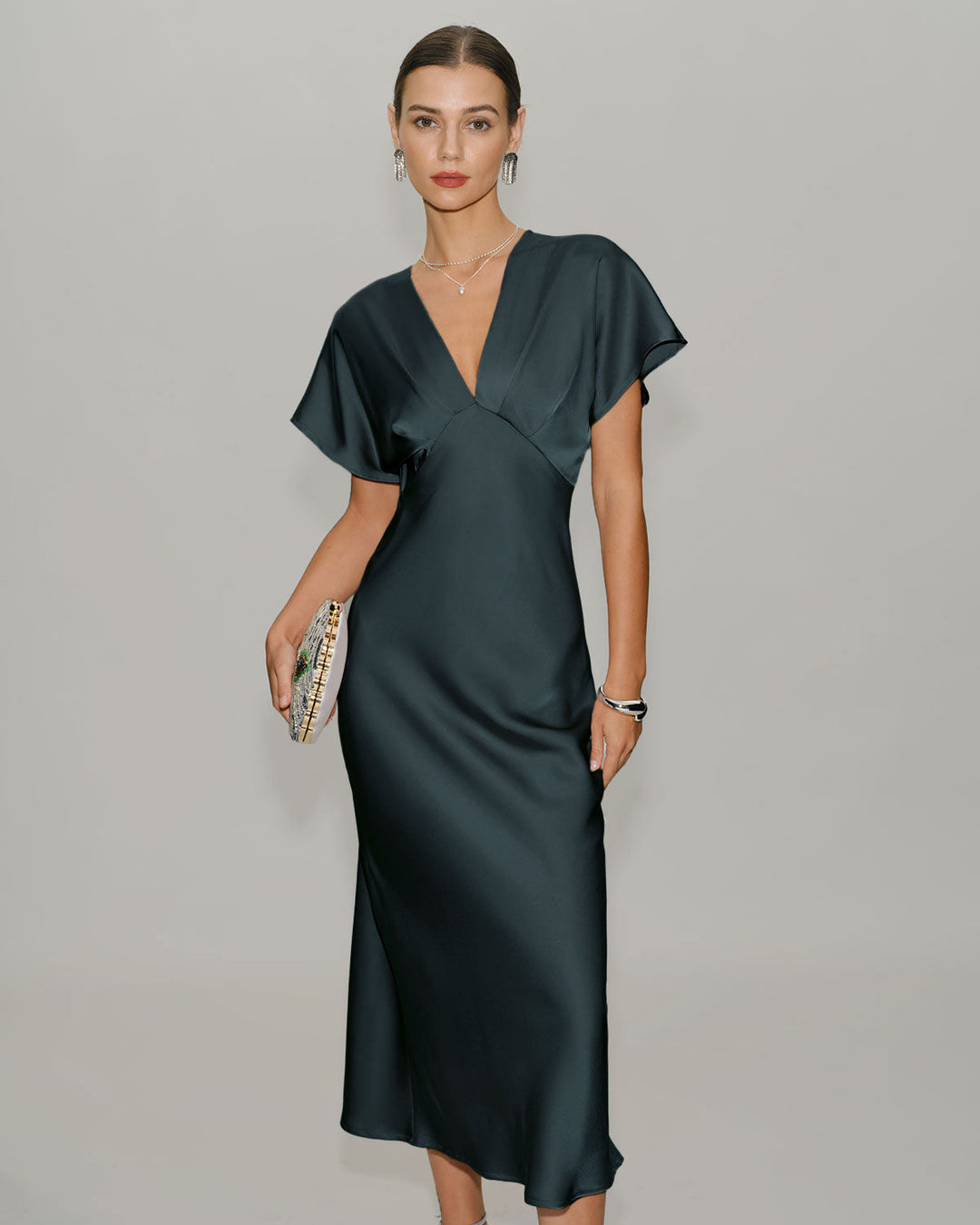 Pia | Cowl Neck Satin-Look Midi Dress