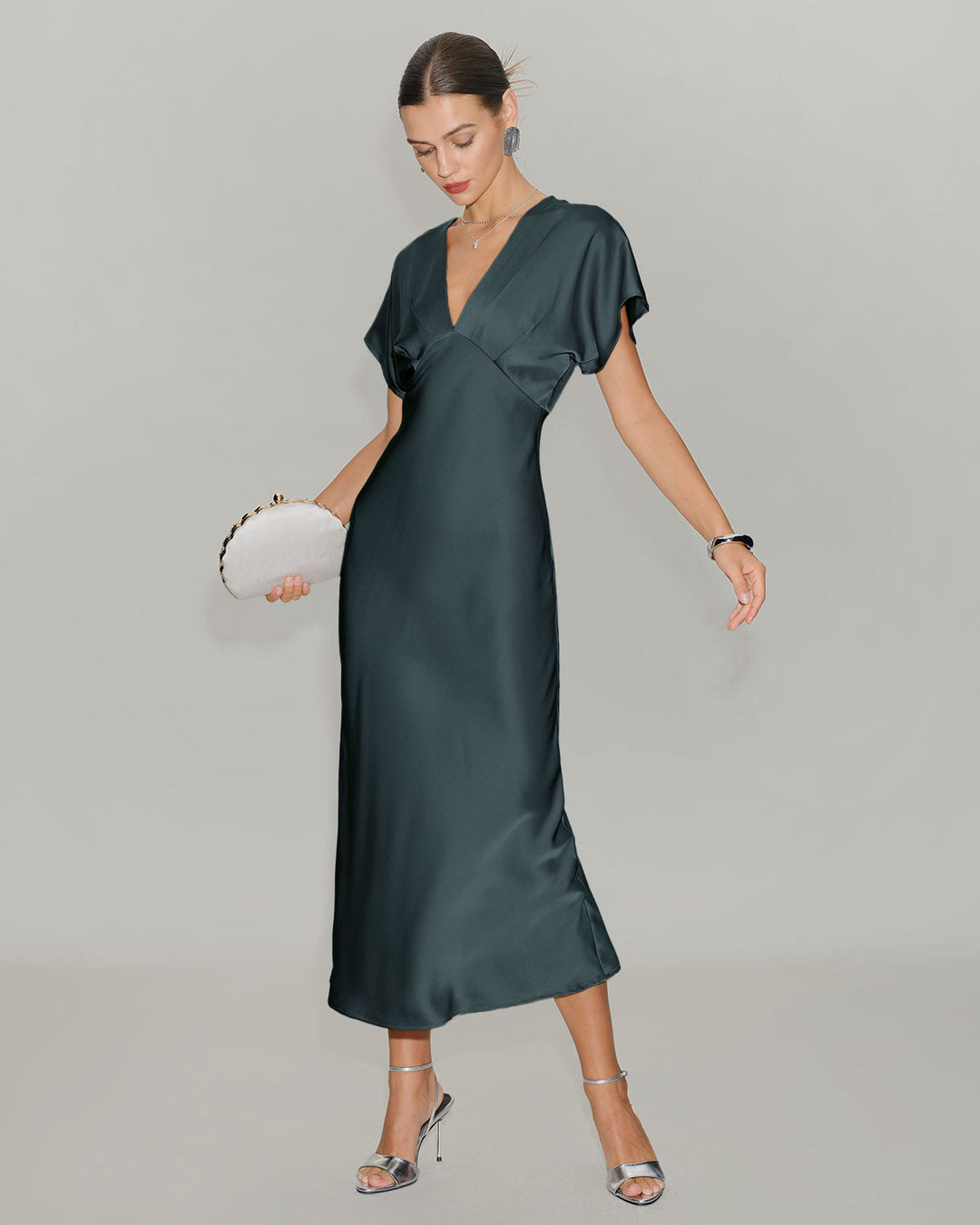Pia | Cowl Neck Satin-Look Midi Dress