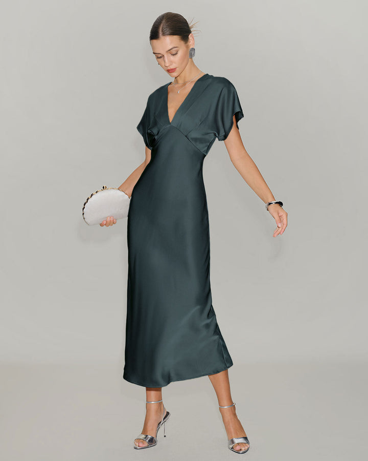 Pia | Cowl Neck Satin-Look Midi Dress