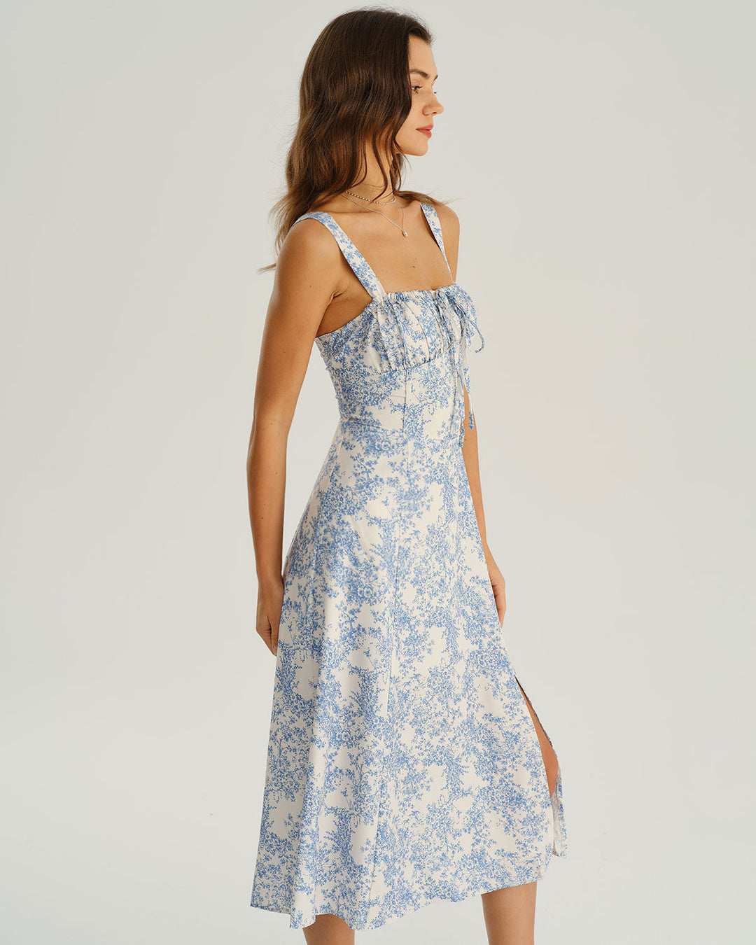 Amara | Floral Ruched Spaghetti Strap Midi Dress