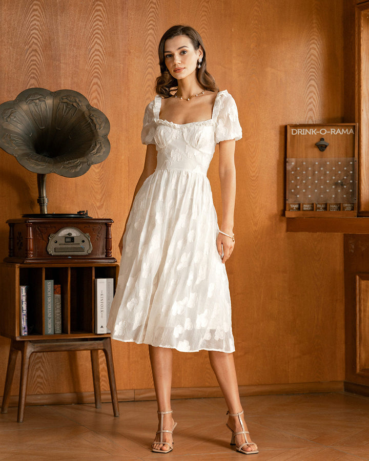 Darya | Puffed Sleeve Square Neck Midi Dress