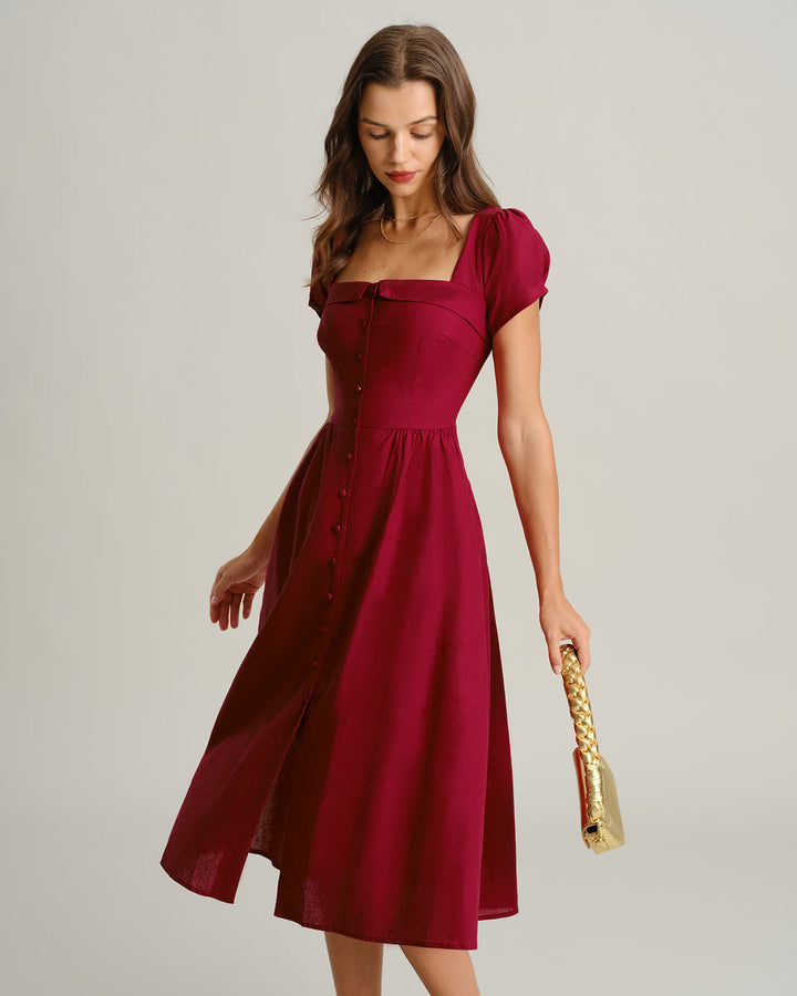 Saskia | Square Neck A-Line Midi Dress