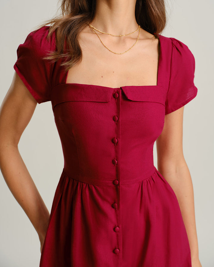Saskia | Square Neck A-Line Midi Dress