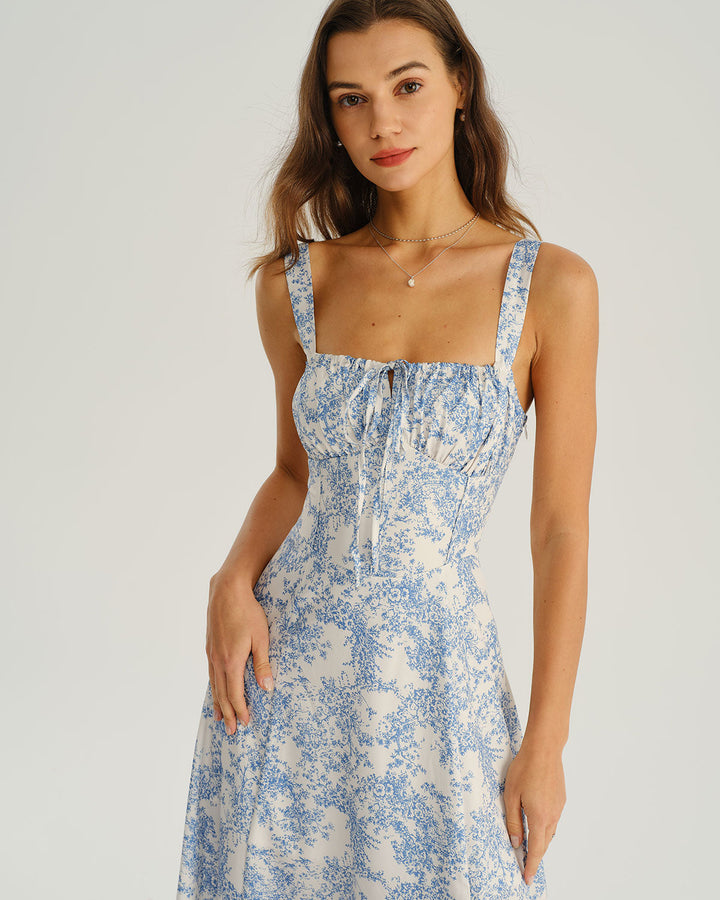 Amara | Floral Ruched Spaghetti Strap Midi Dress
