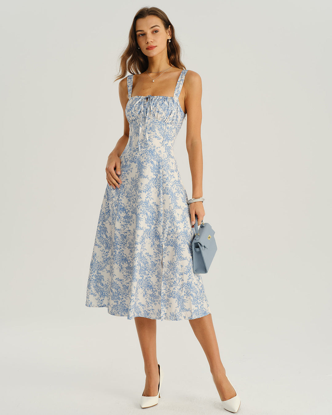 Amara | Floral Ruched Spaghetti Strap Midi Dress