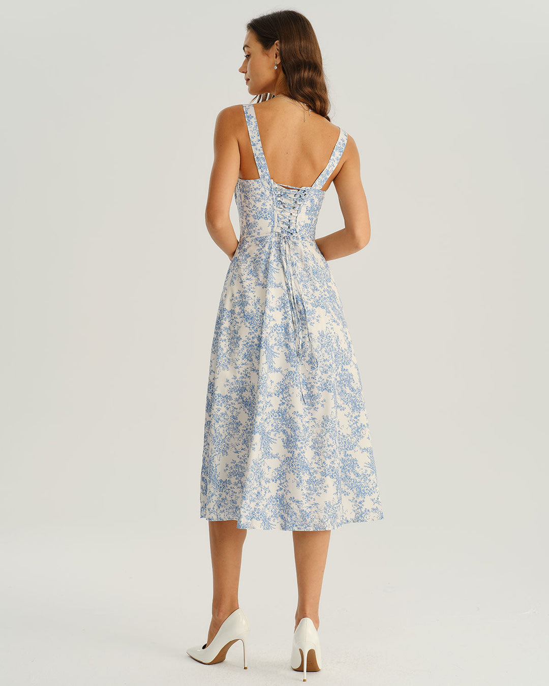 Amara | Floral Ruched Spaghetti Strap Midi Dress