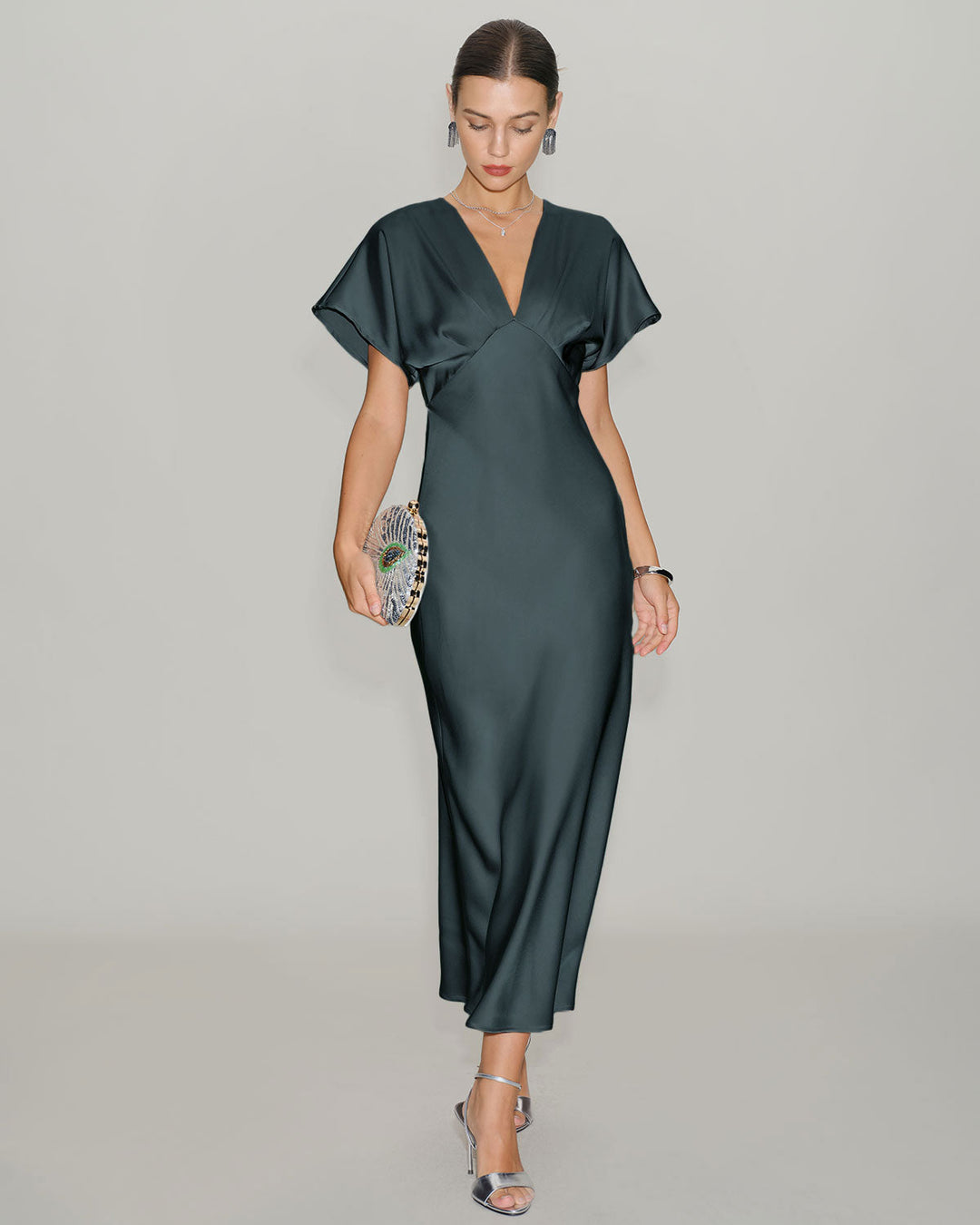 Pia | Cowl Neck Satin-Look Midi Dress