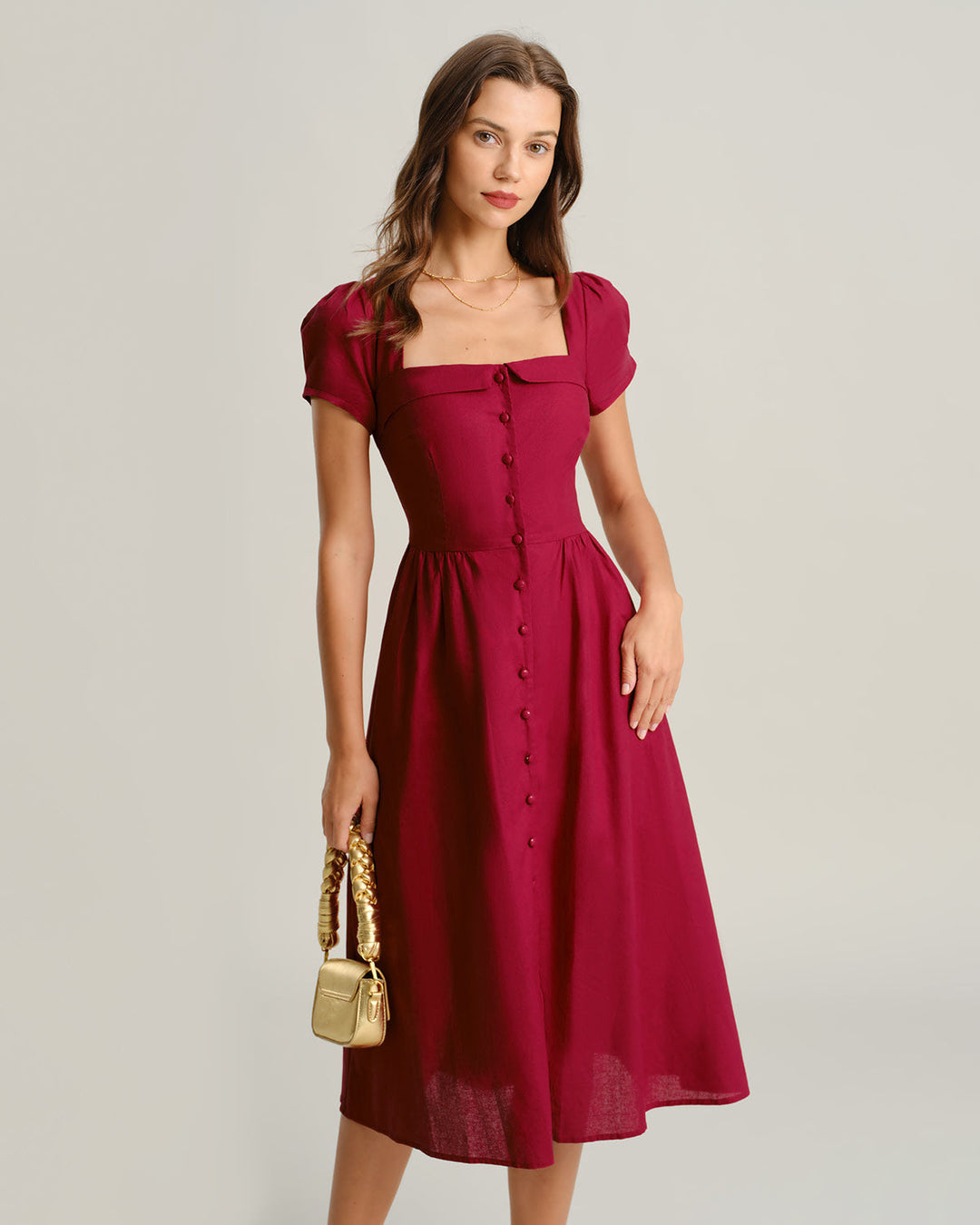 Saskia | Square Neck A-Line Midi Dress