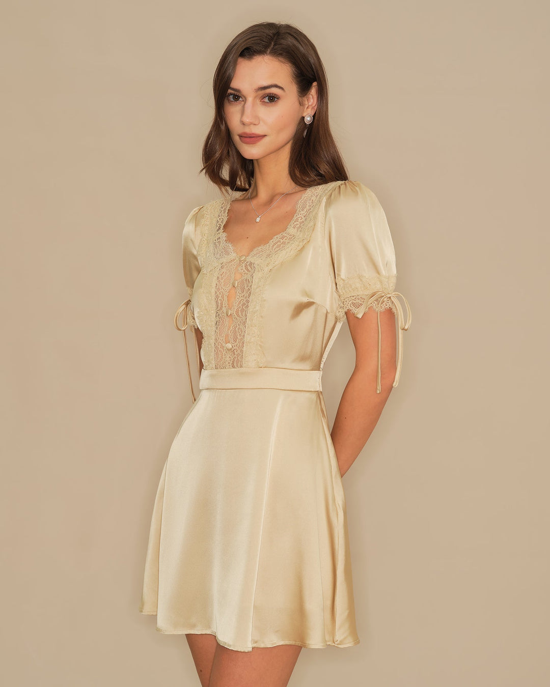 Serene | V-Neck Lace Satin Mini Dress