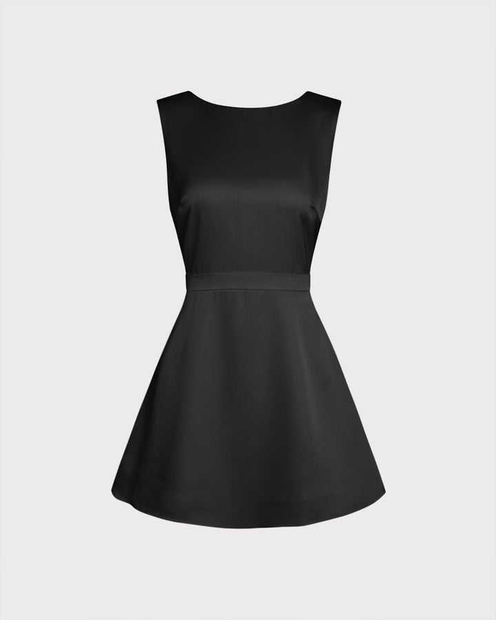 Cleona | Boat Neck Pearl A-Line Mini Dress