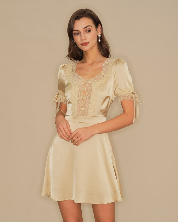 Serene | V-Neck Lace Satin Mini Dress