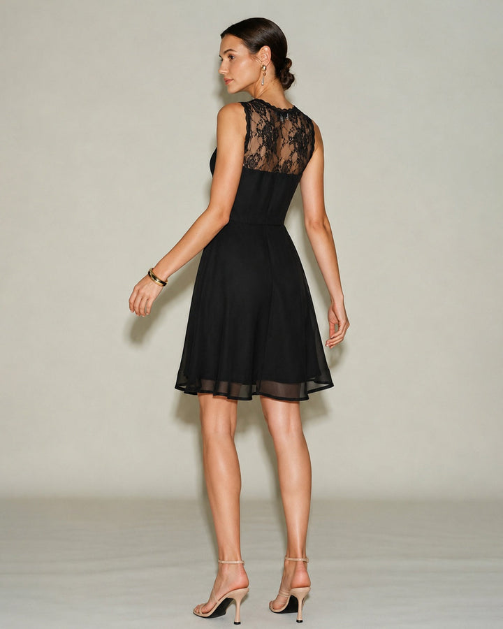 Sienna | Sleeveless Boat Neck Lace Mini Dress