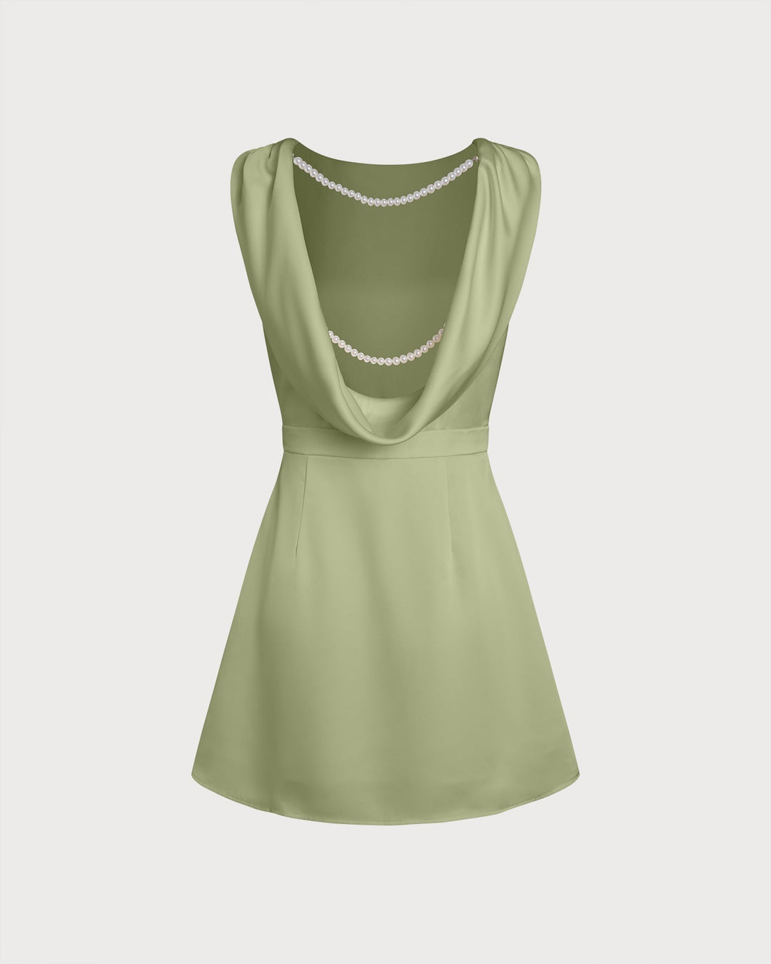 Blair | Pearl Detail Boat Neck Satin Mini Dress