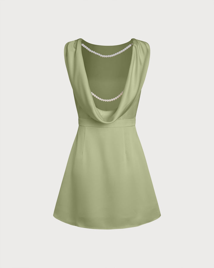 Blair | Pearl Detail Boat Neck Satin Mini Dress