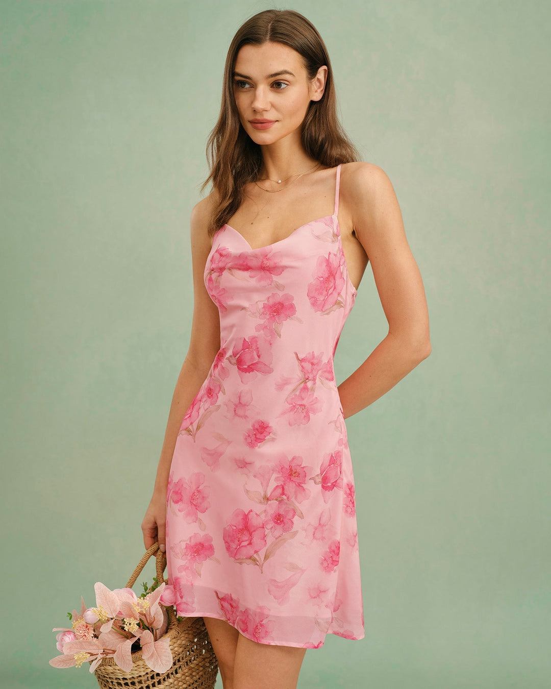 Lola | Floral Cowl Neck Slip Mini Dress