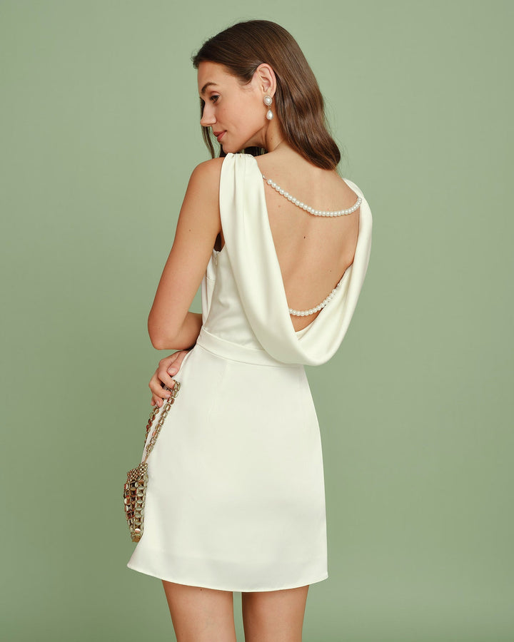 Paloma | Boat Neck Pearl Mini Dress