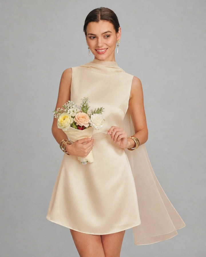 Maeve | Boat Neck Satin Mini Dress