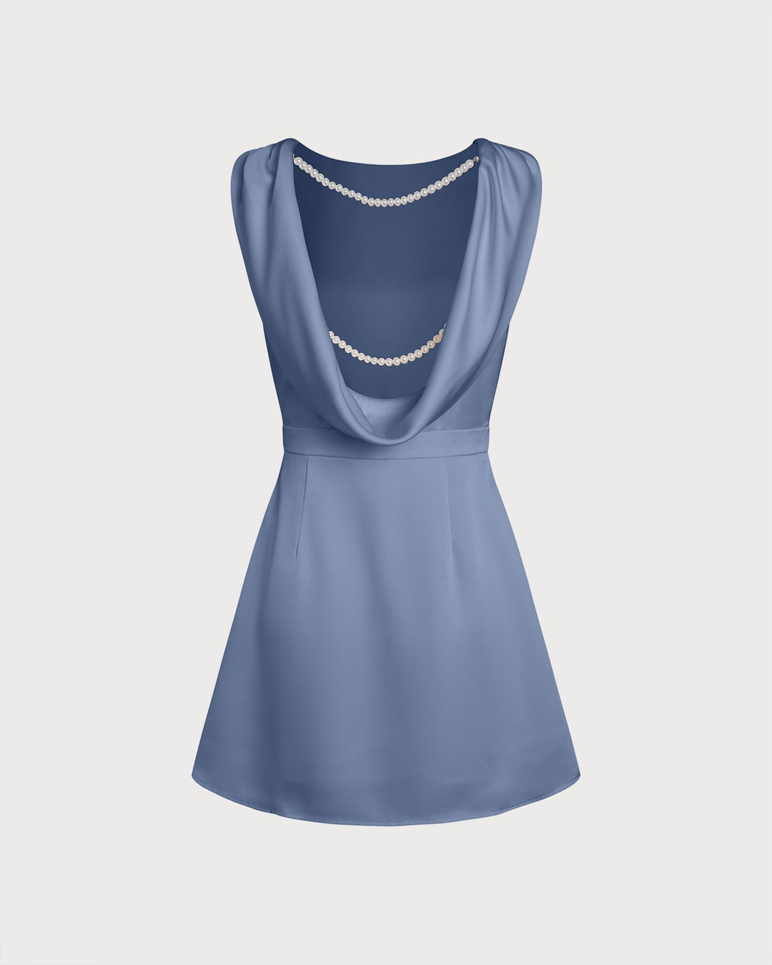 Celeste | Boat Neck Pearl Detail Satin Mini Dress