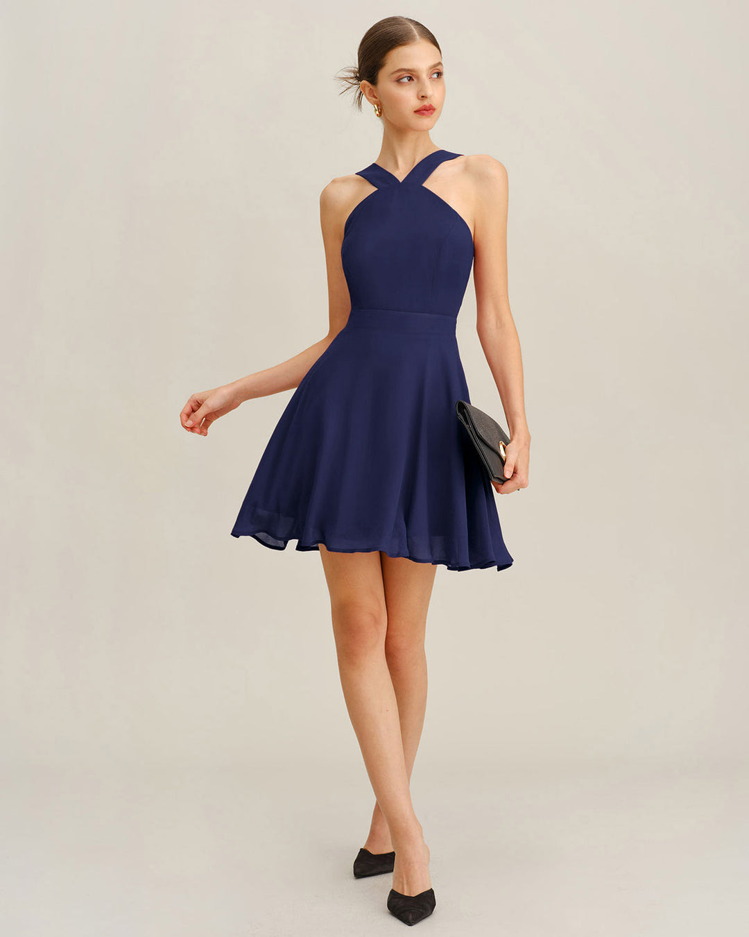 Anouk | Navy A-Line Chiffon Mini Dress