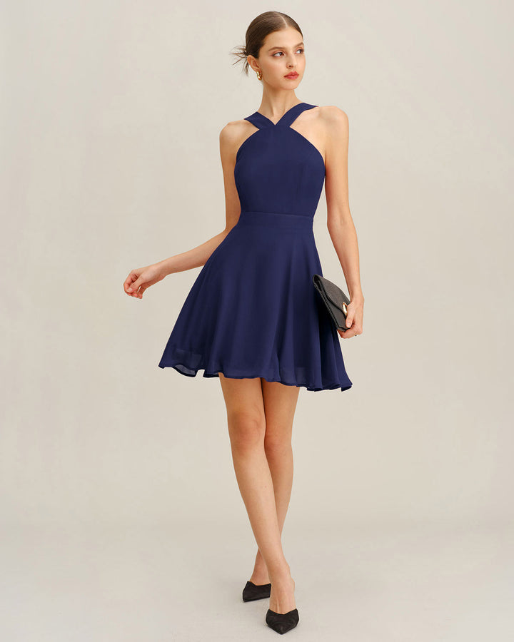 Anouk | Navy A-Line Chiffon Mini Dress