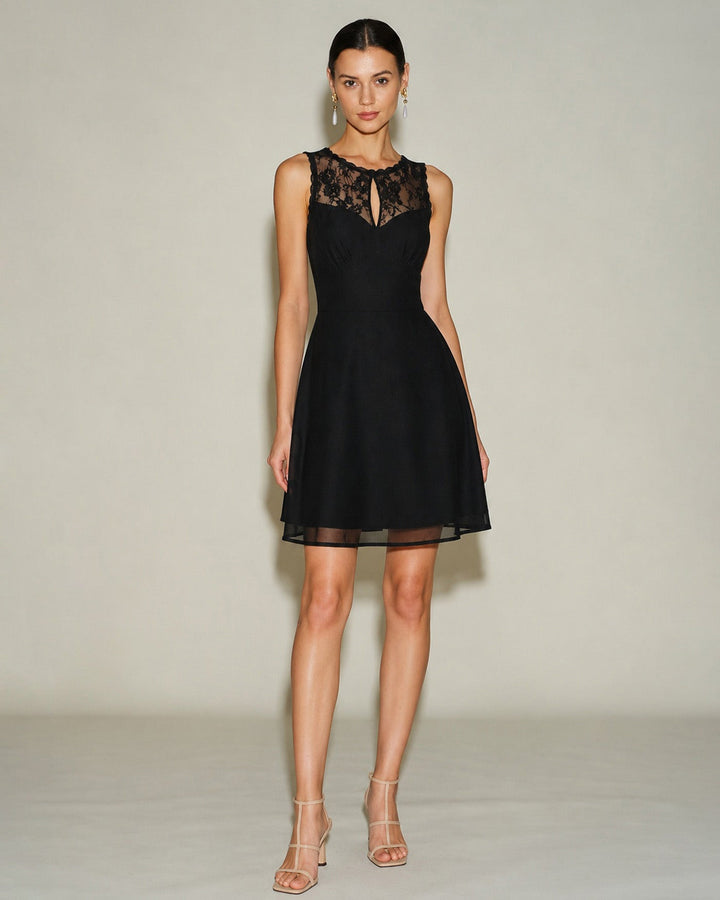 Sienna | Sleeveless Boat Neck Lace Mini Dress