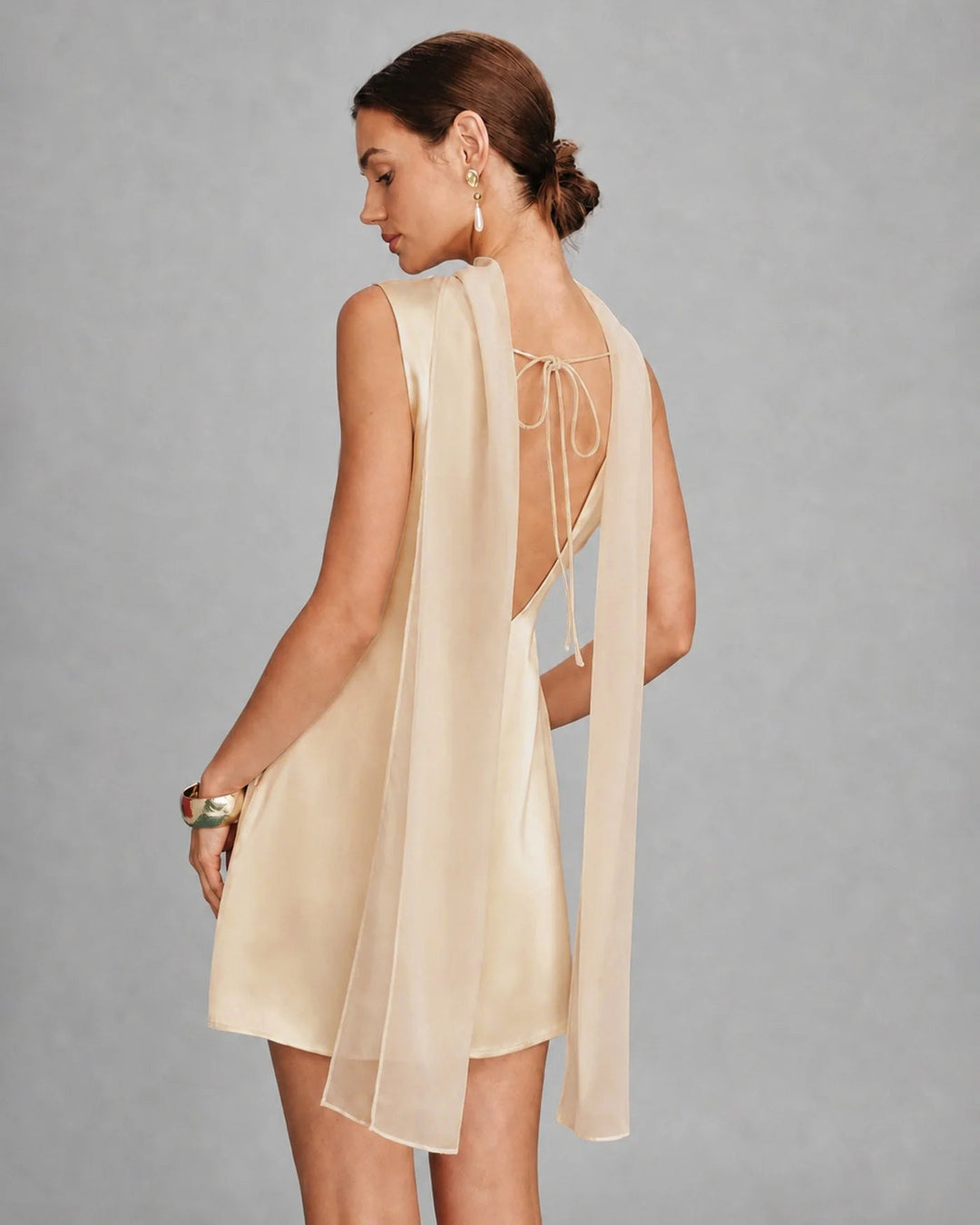 Maeve | Boat Neck Satin Mini Dress
