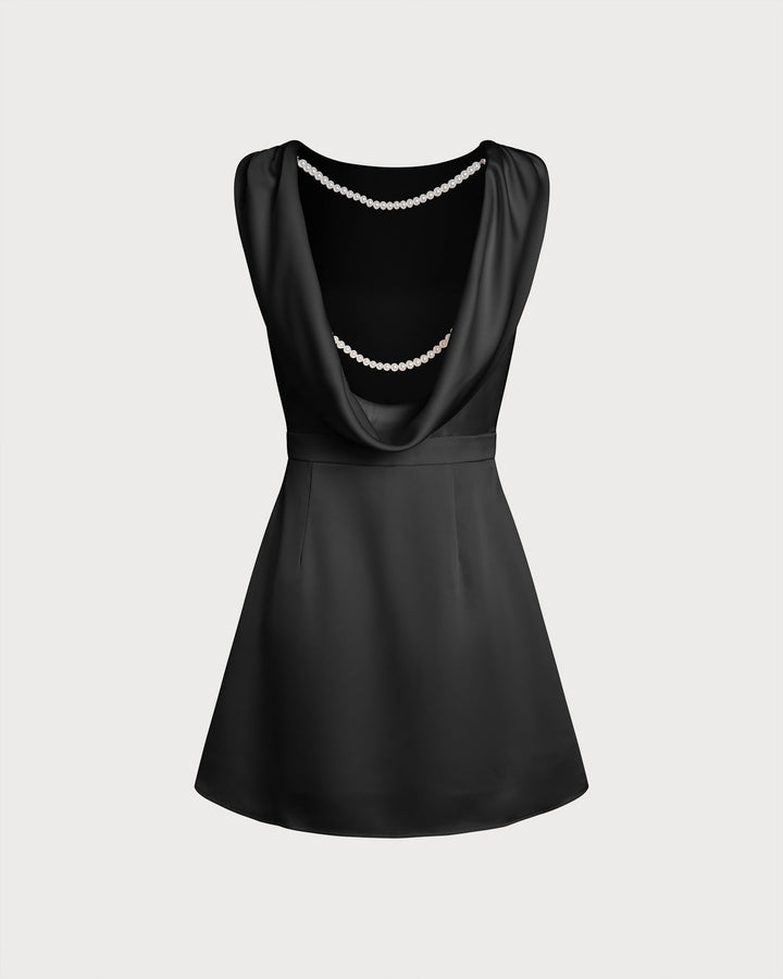Cleona | Boat Neck Pearl A-Line Mini Dress