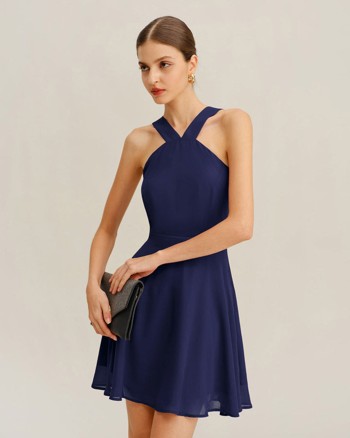 Anouk | Navy A-Line Chiffon Mini Dress