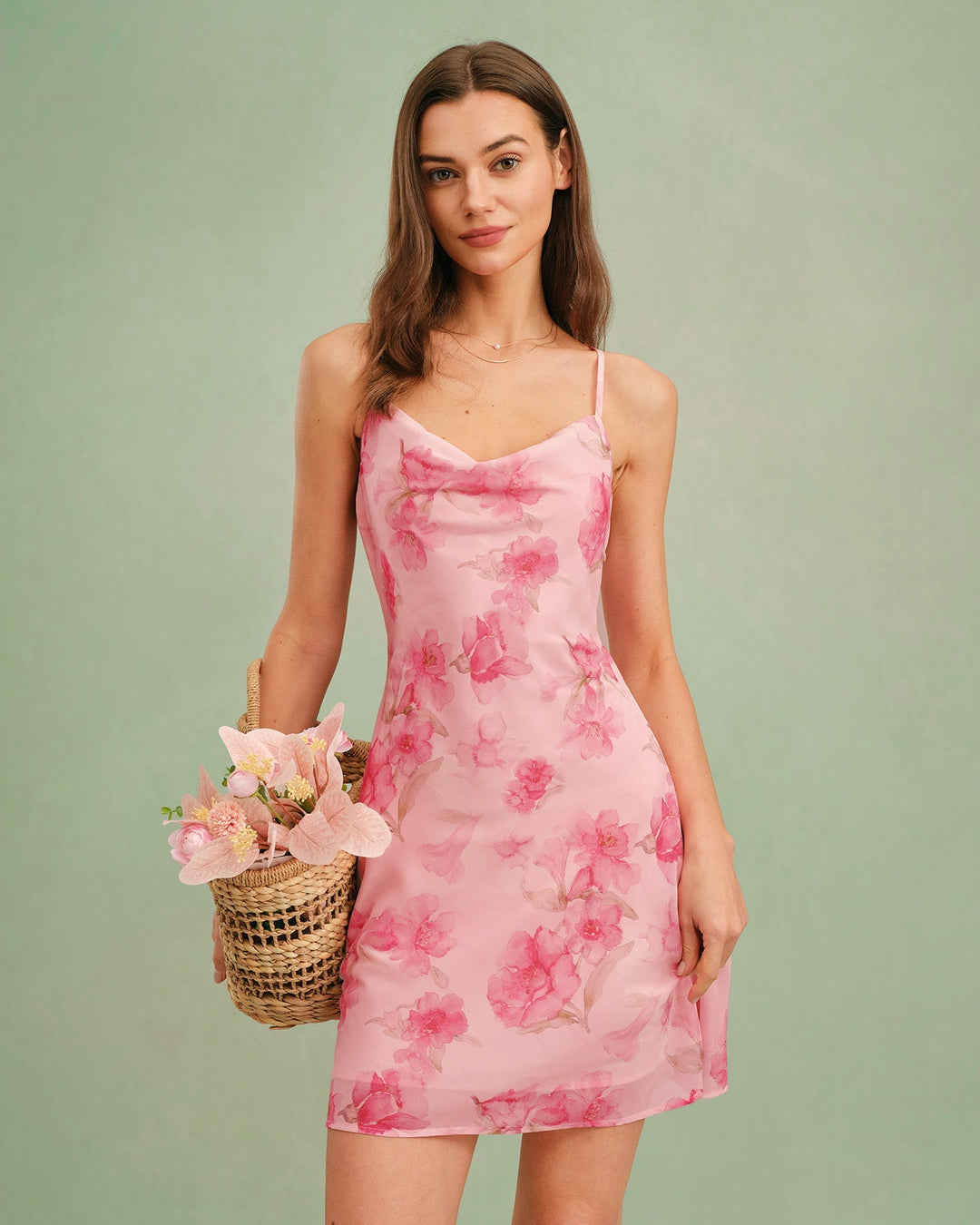 Lola | Floral Cowl Neck Slip Mini Dress