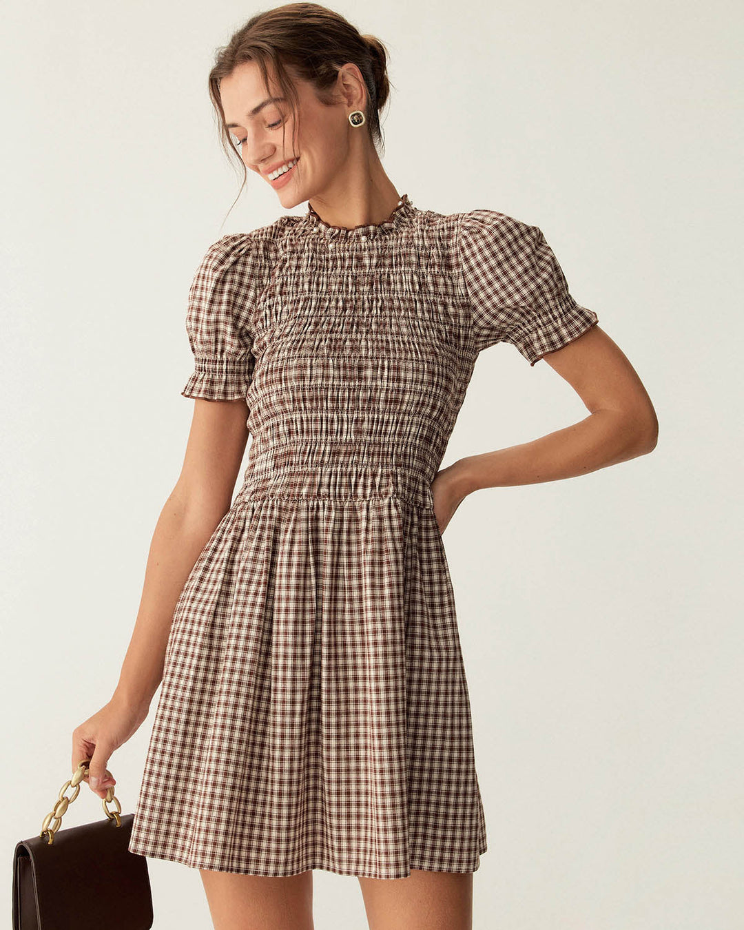 Cleo | Gingham Puffed Sleeve Mini Dress