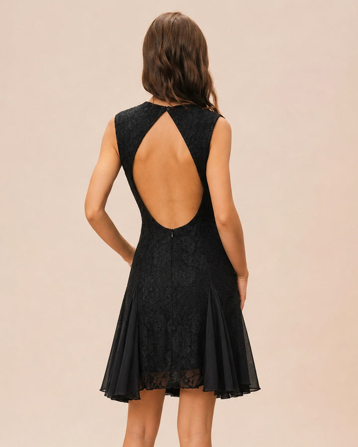 Maris | Boat Neck Backless Lace Mini Dress