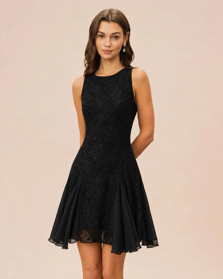 Maris | Boat Neck Backless Lace Mini Dress