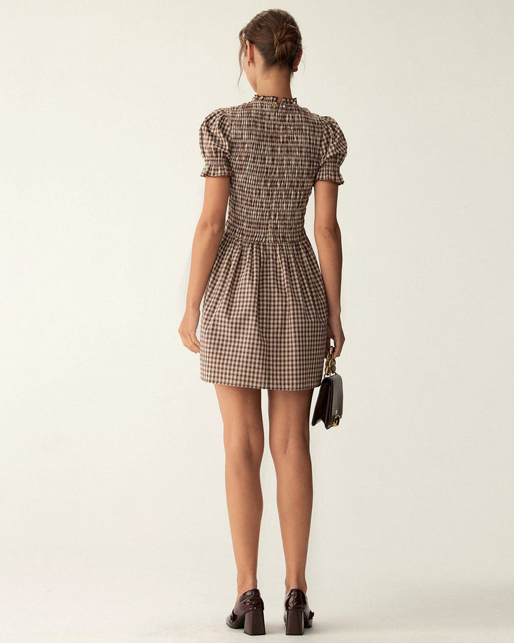Cleo | Gingham Puffed Sleeve Mini Dress