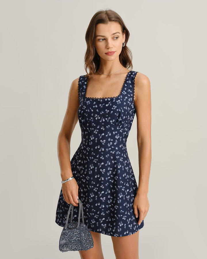 Blair | Floral Square Neck Slip Mini Dress
