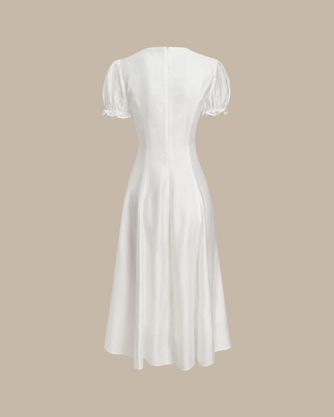Zara | Puffed Sleeve V-Neck White Midi Dress
