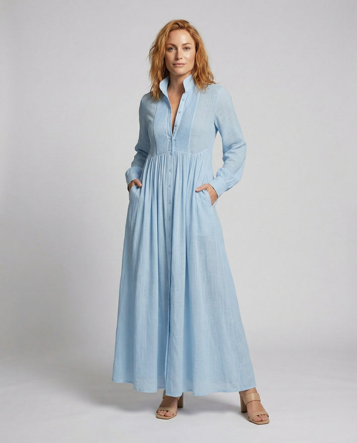 Seraphina | Gathered Waist Button Front Maxi Shirt Dress