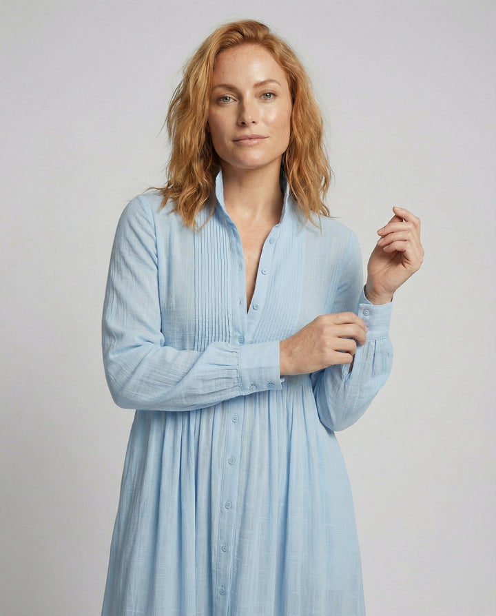 Seraphina | Gathered Waist Button Front Maxi Shirt Dress