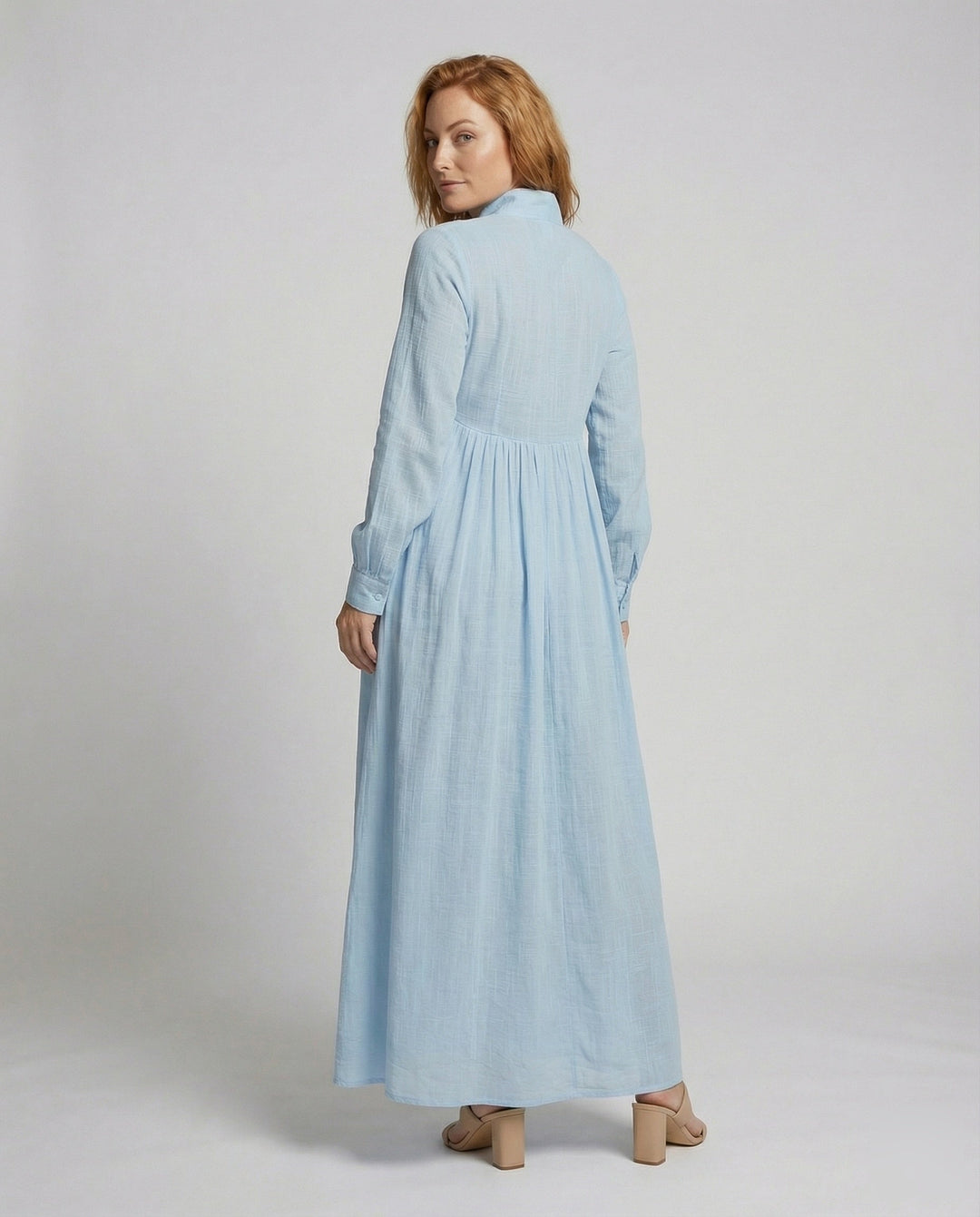 Seraphina | Gathered Waist Button Front Maxi Shirt Dress