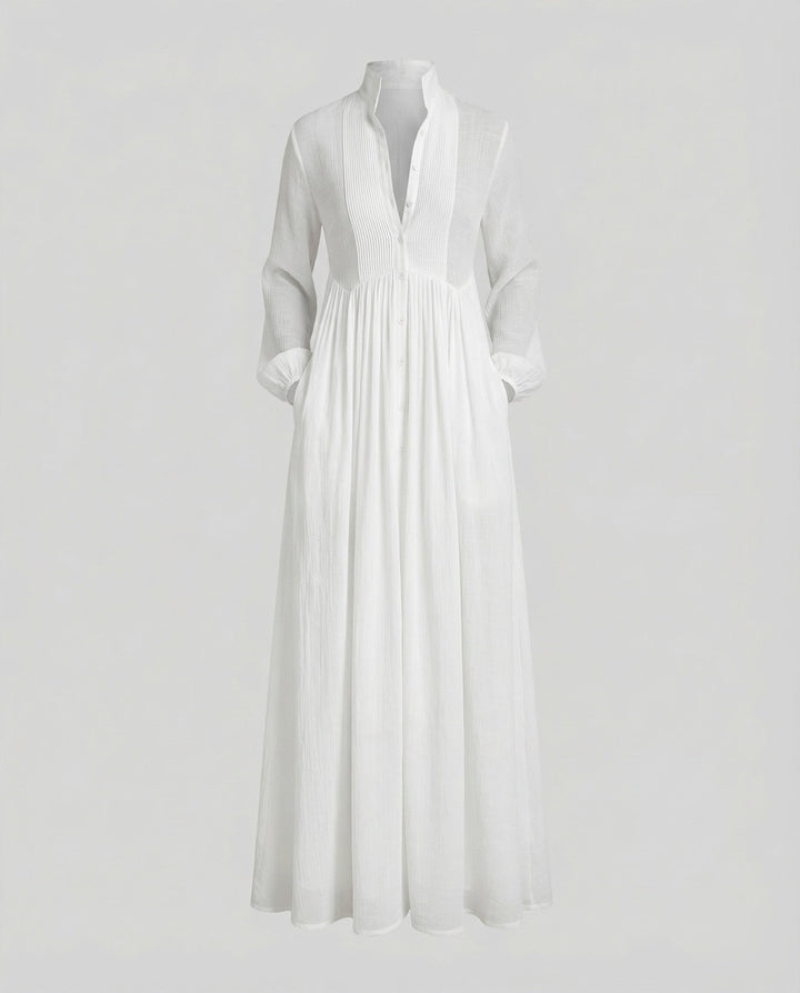 Seraphina | Gathered Waist Button Front Maxi Shirt Dress