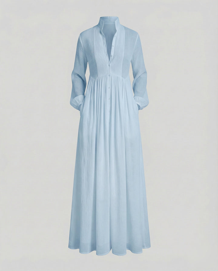 Seraphina | Gathered Waist Button Front Maxi Shirt Dress
