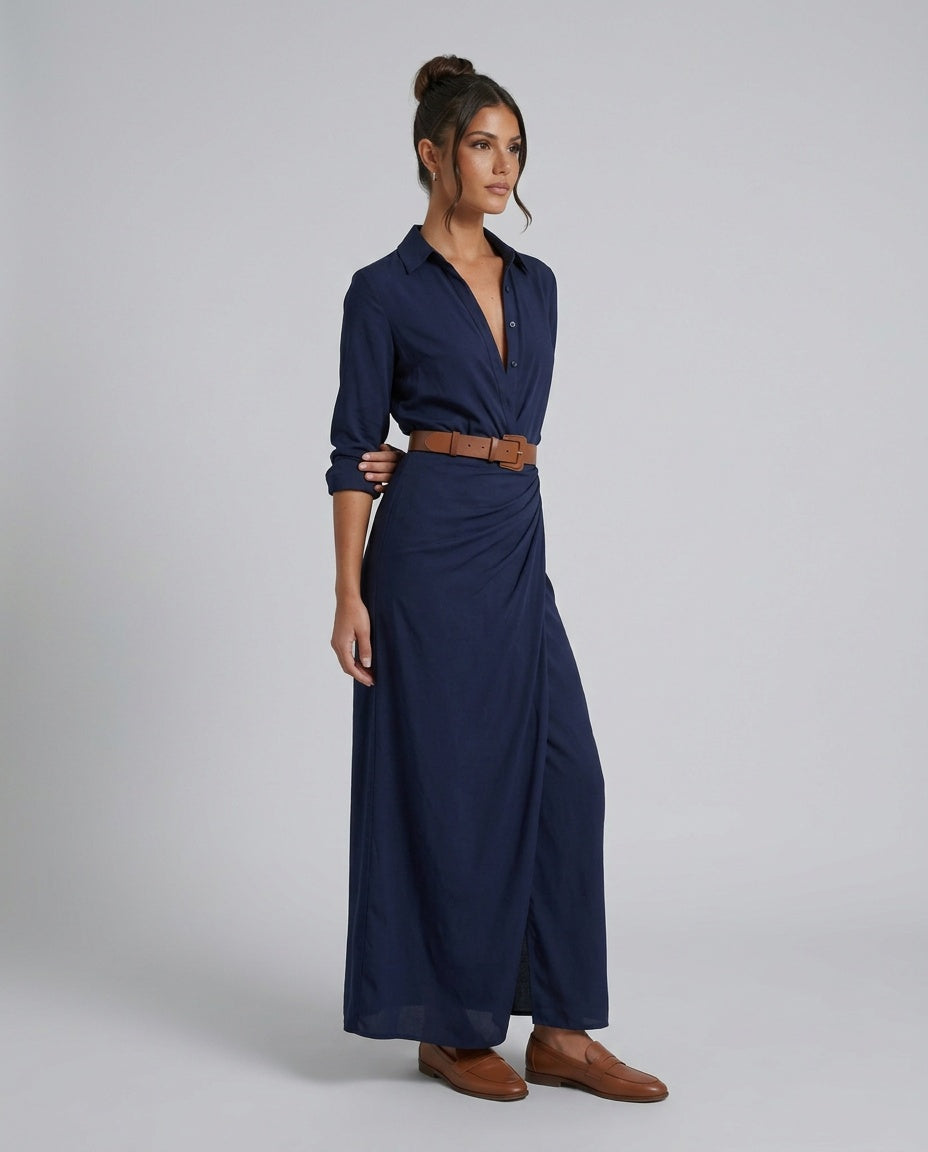 Vera | Button Front V-Neck Maxi Dress