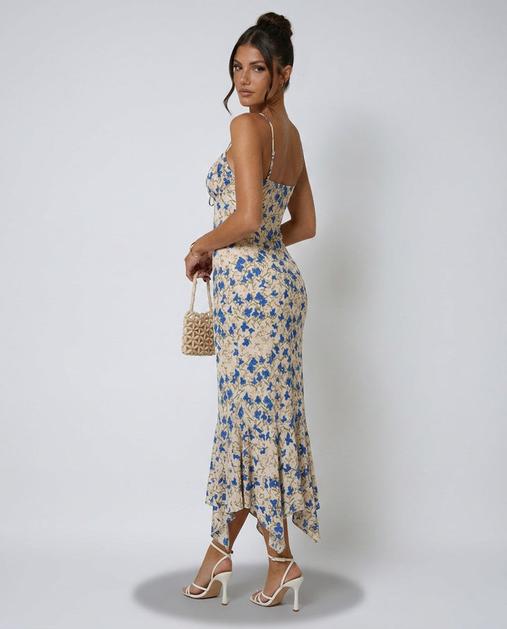 Thea | Floral Ruched Front Spaghetti Strap Maxi Dress