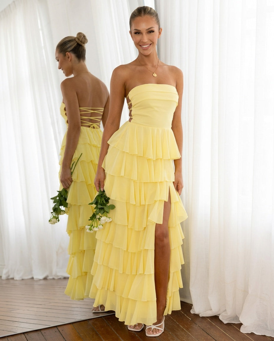 Kim | Strapless Ruffle Maxi Dress