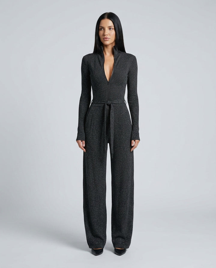 Zara | Knit Sparkling Zipper-Front Jumpsuit