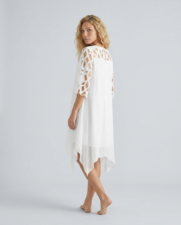 Lysette | Mesh Sleeve Keyhole Back Midi Dress