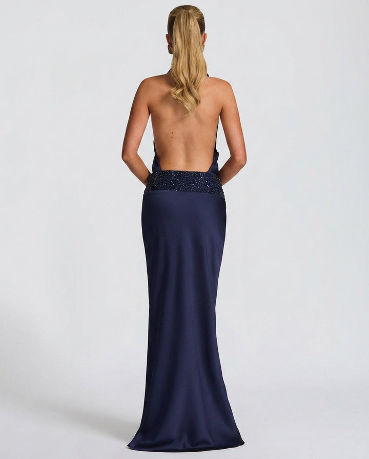 Giselle | Halter Neck Beaded Embroidered Maxi Dress