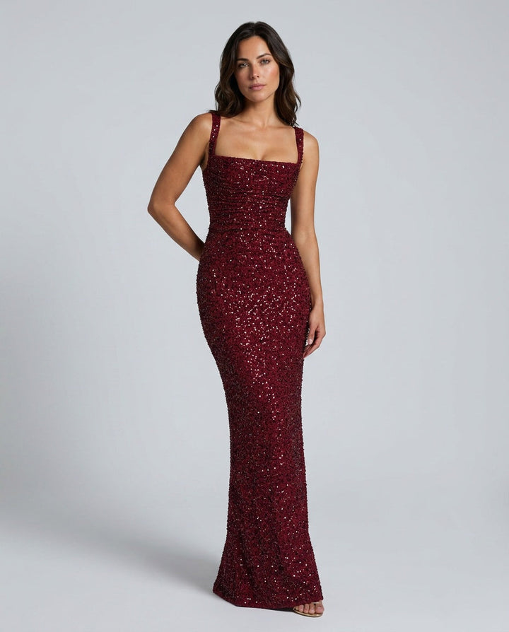 Cleo | Sequin Tie-Up Square Neck Maxi Dress