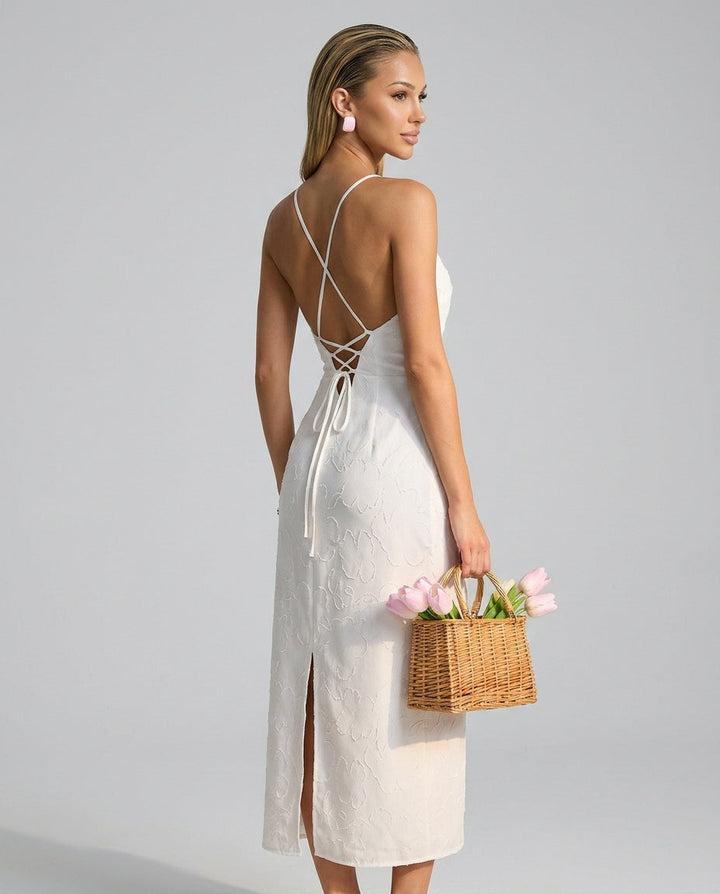 Lena | Square Neck Jacquard Maxi Dress